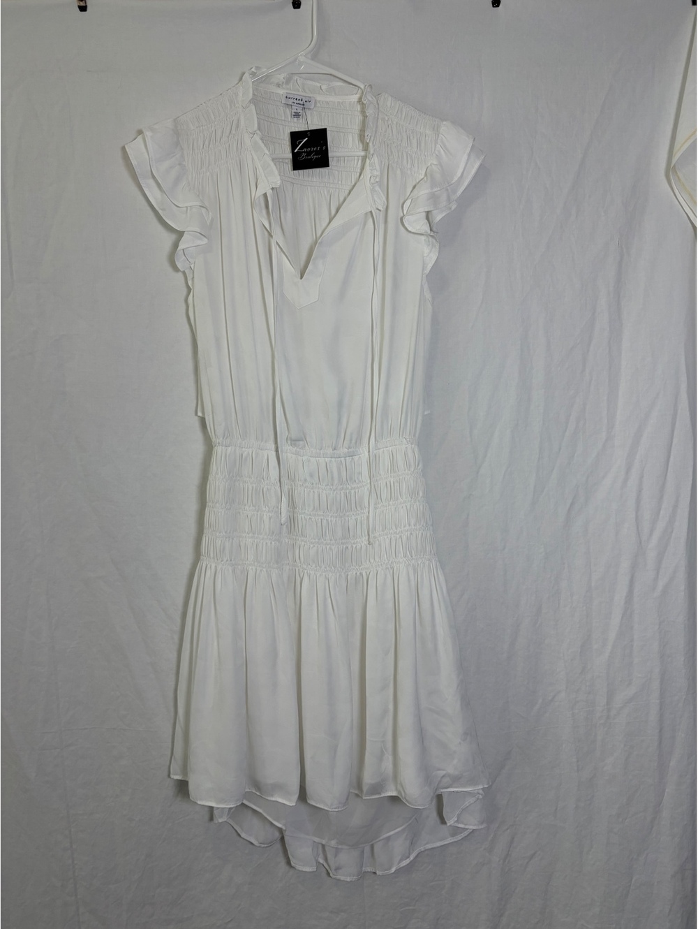Boutique Current Air White Day Dress with Ruffle Sleeves and Smocked Waist